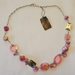 Treska stone pearl iridescent chain link funky adjustable necklace